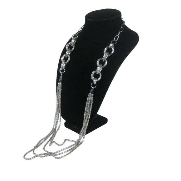 Silvertone Chain Necklace 41 Inch Multi-Strand Fashion Jewelry Braided Hoop - Picture 6 of 9